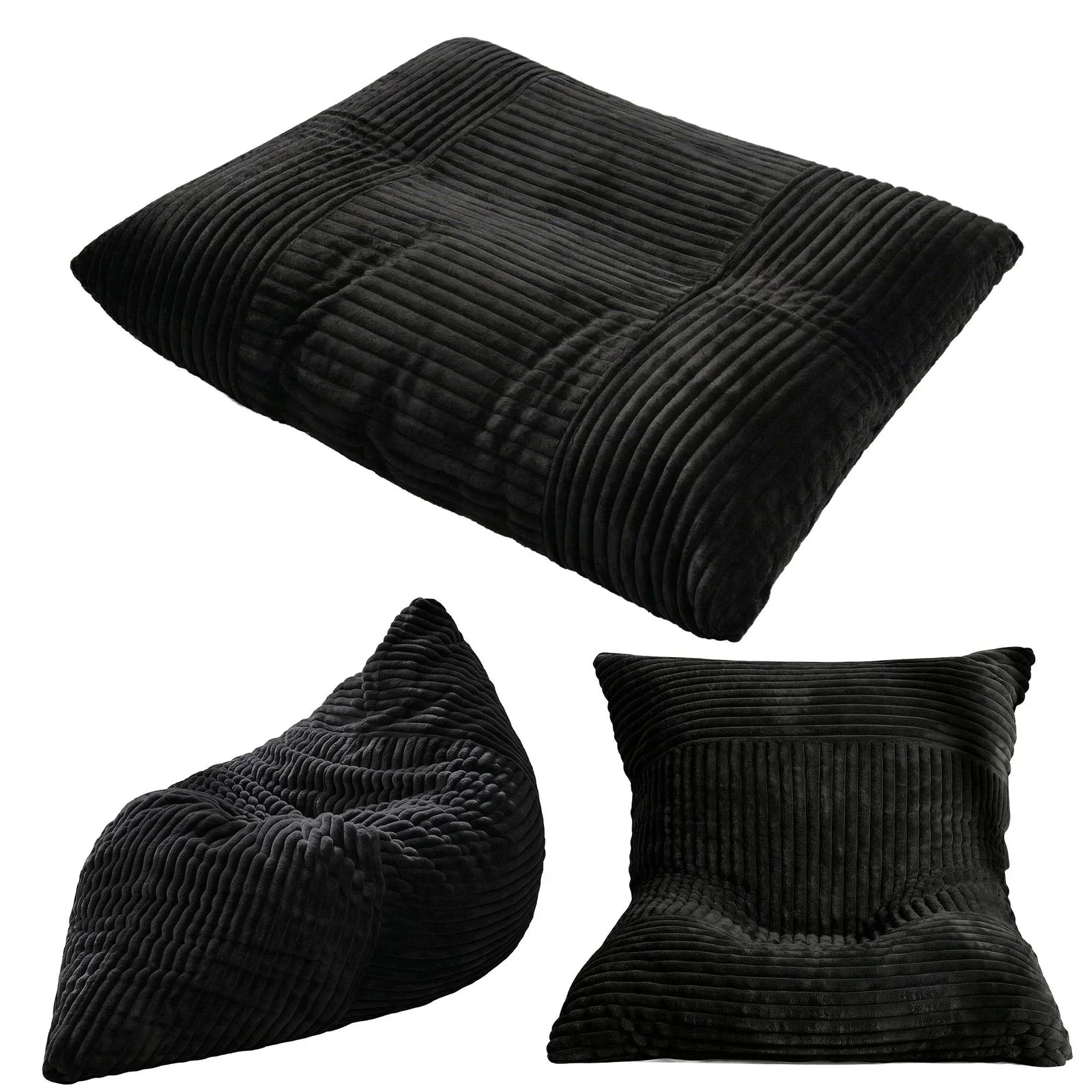 3-in-1 Bean Bag Chair for Living Room Convertible Floor Sofa Dark Grey