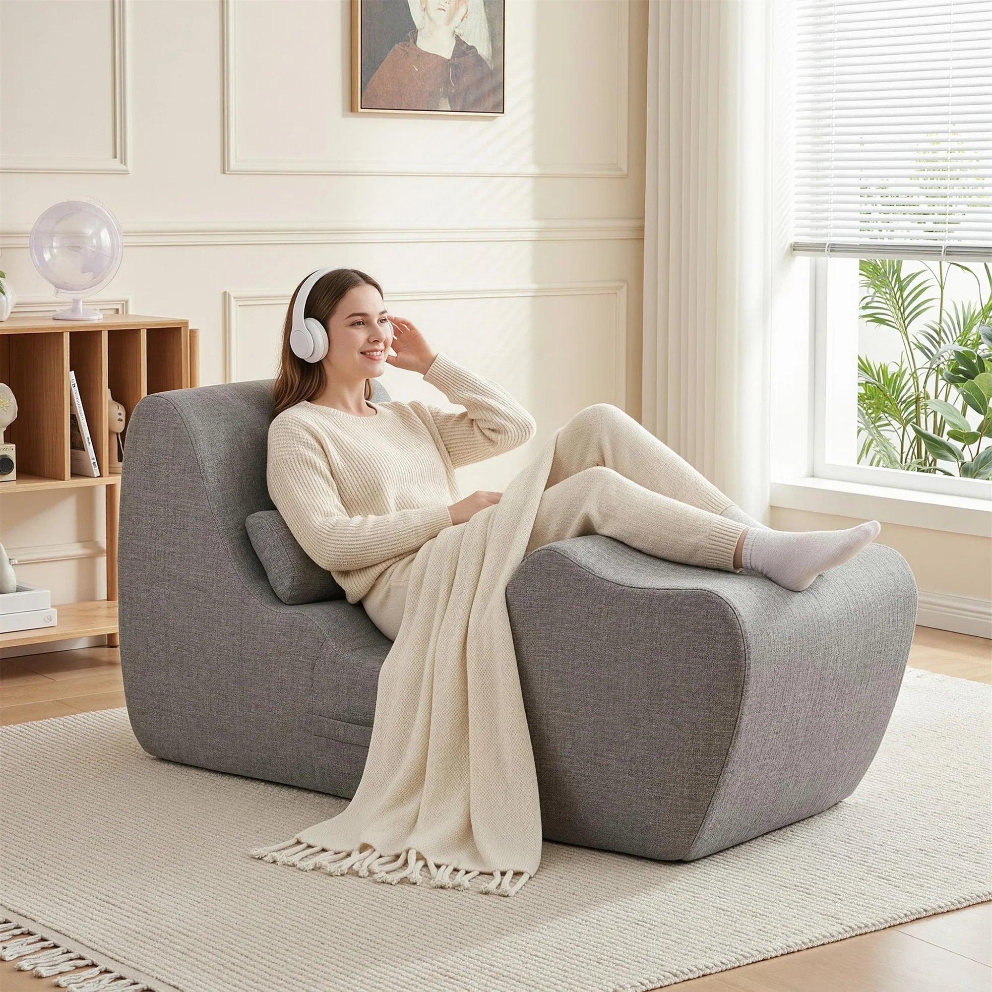 Chaise Lounge Chair Ergonomic S-Curve Floor Lounger Boneless Lounge Chairs Grey