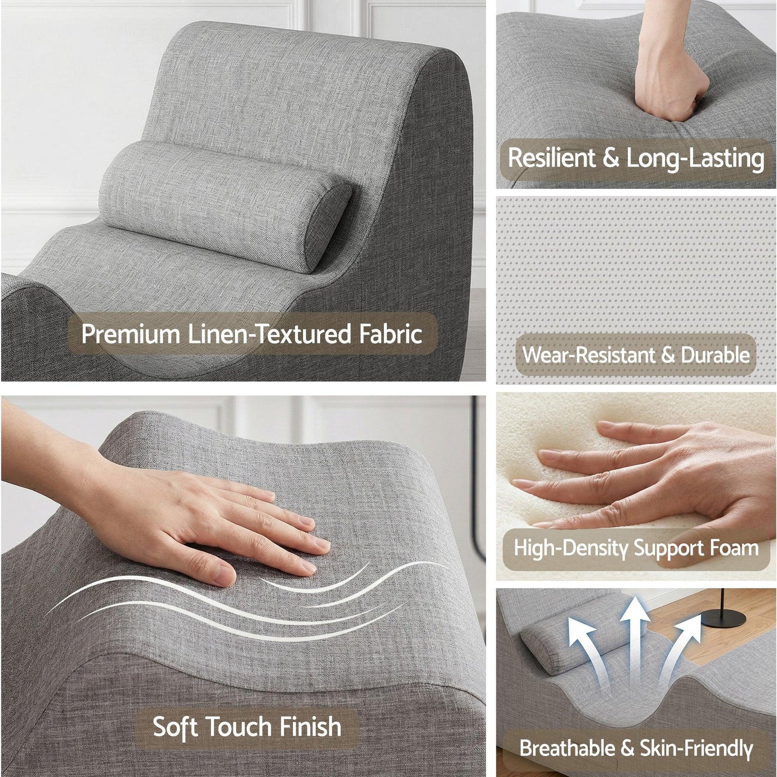 Chaise Lounge Chair Ergonomic S-Curve Floor Lounger Boneless Lounge Chairs Grey