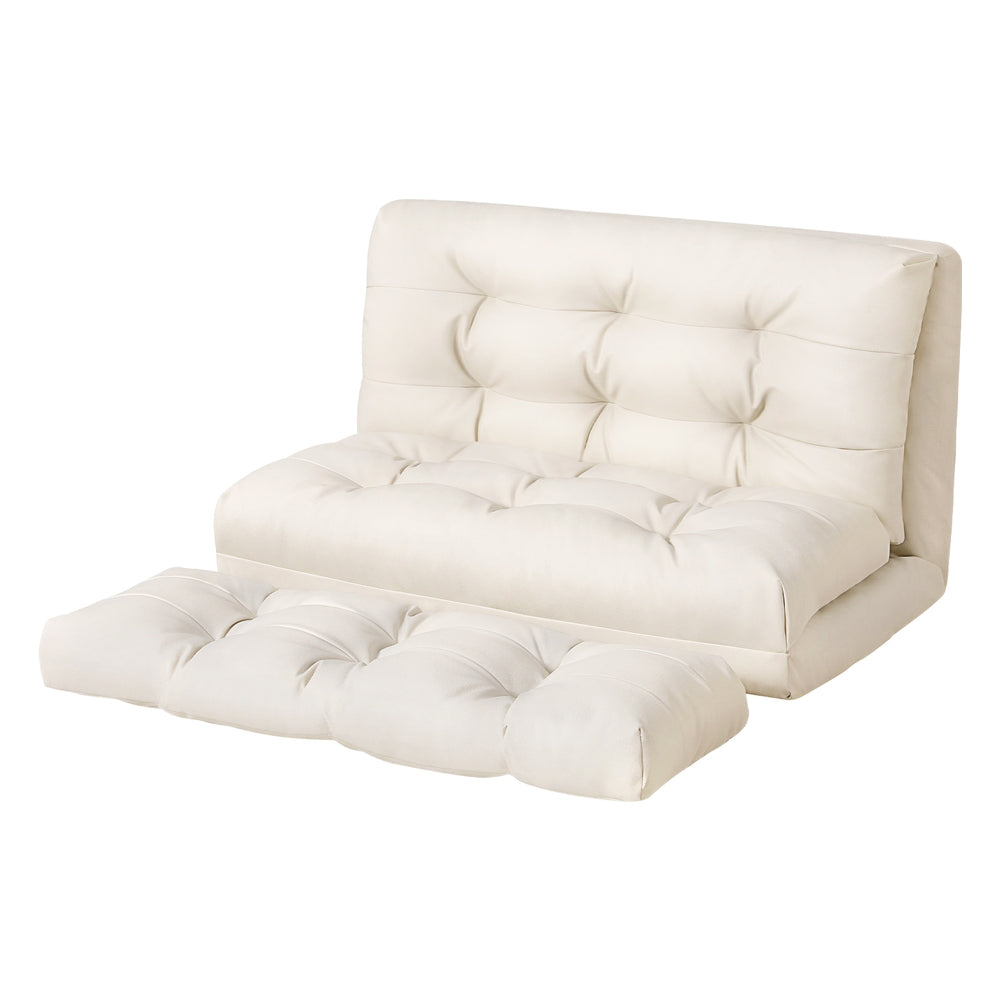 Artiss Floor Lounge Sofa Bed 2 Seater Pillow Leather White