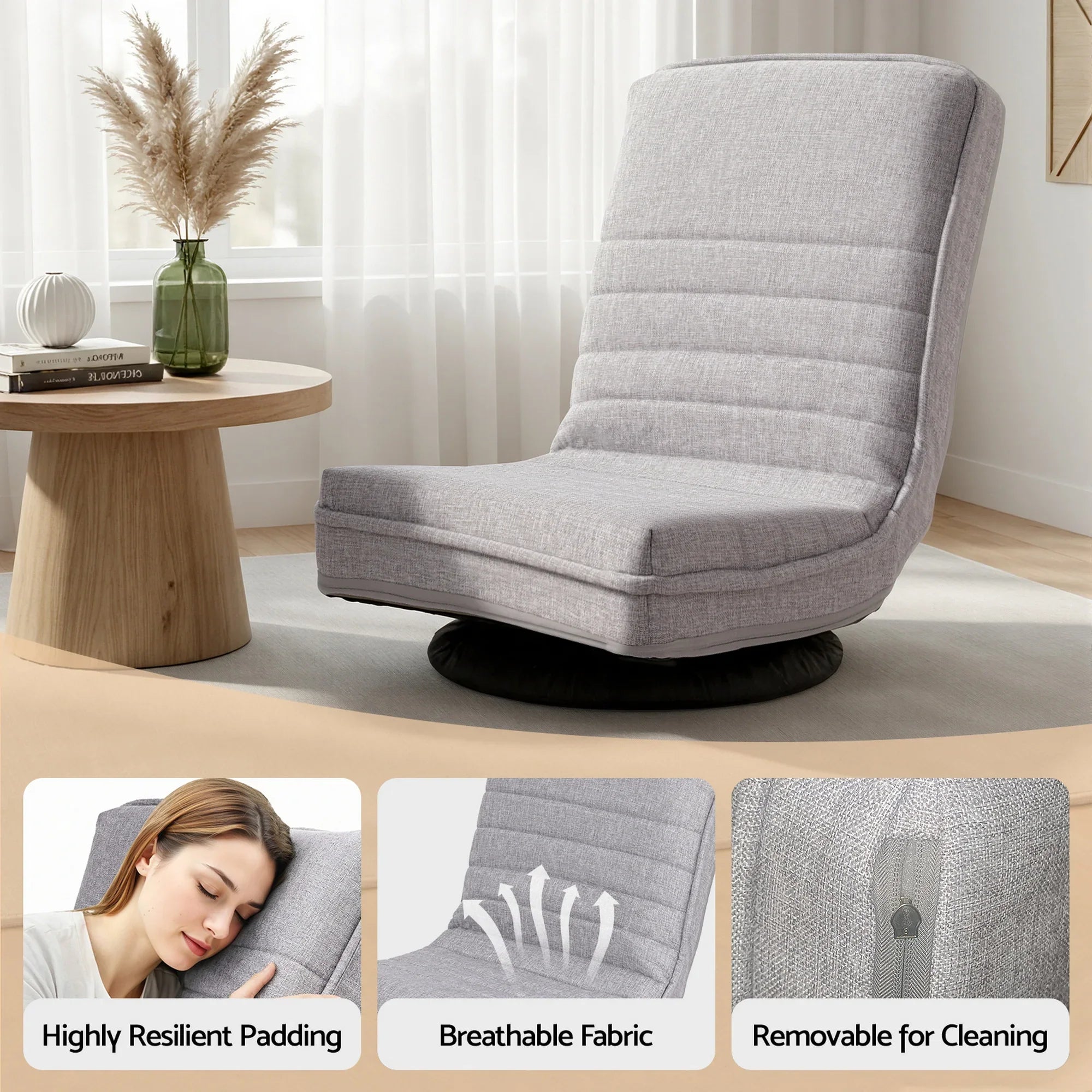 360° Swivel Floor Gaming & Lounge Chair with Foldable Design – Grey