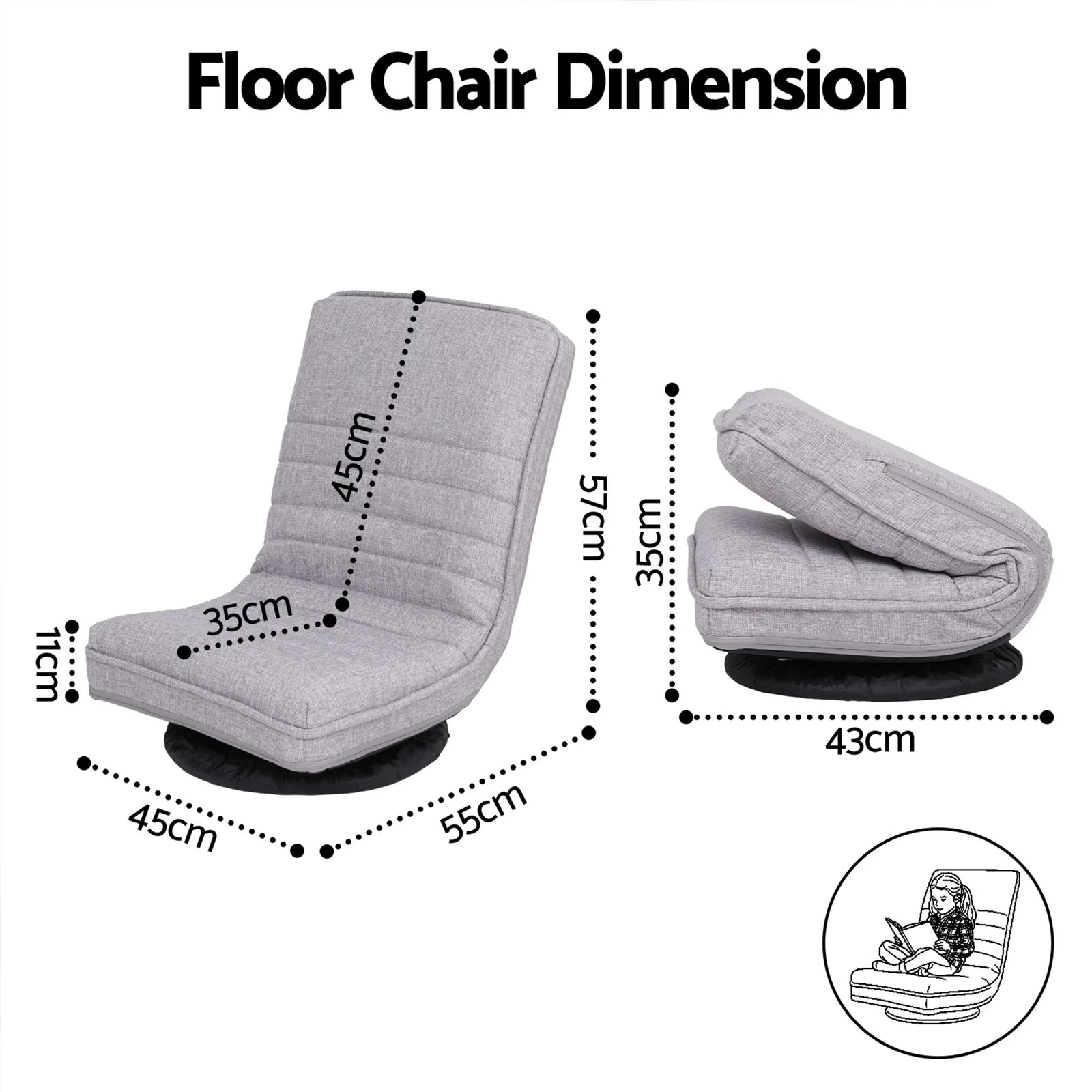 2 Swivel Floor Chair 360 Adjustable Foldable Lounge Seat Floor Sofa Chair Grey