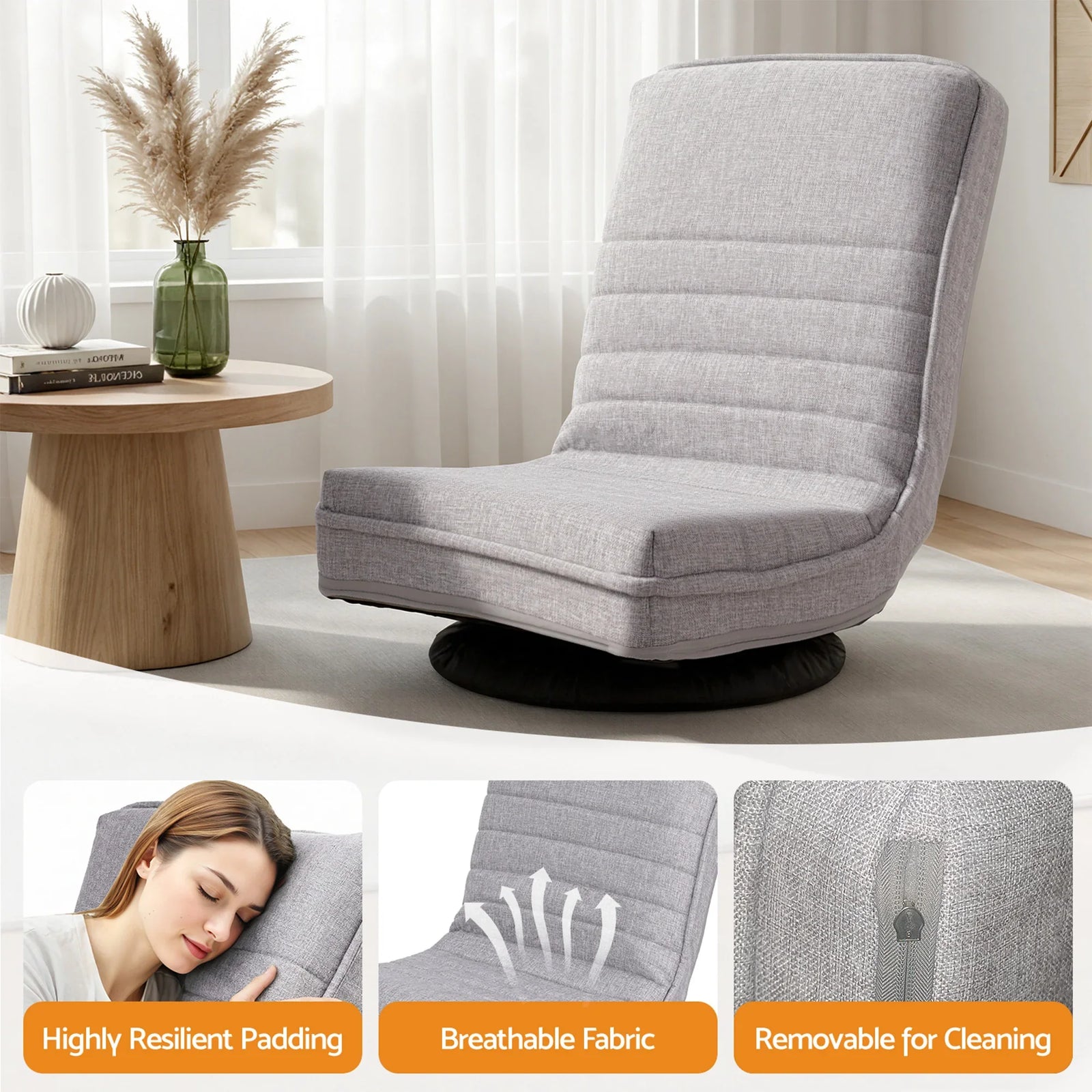 2 Swivel Floor Chair 360 Adjustable Foldable Lounge Seat Floor Sofa Chair Grey