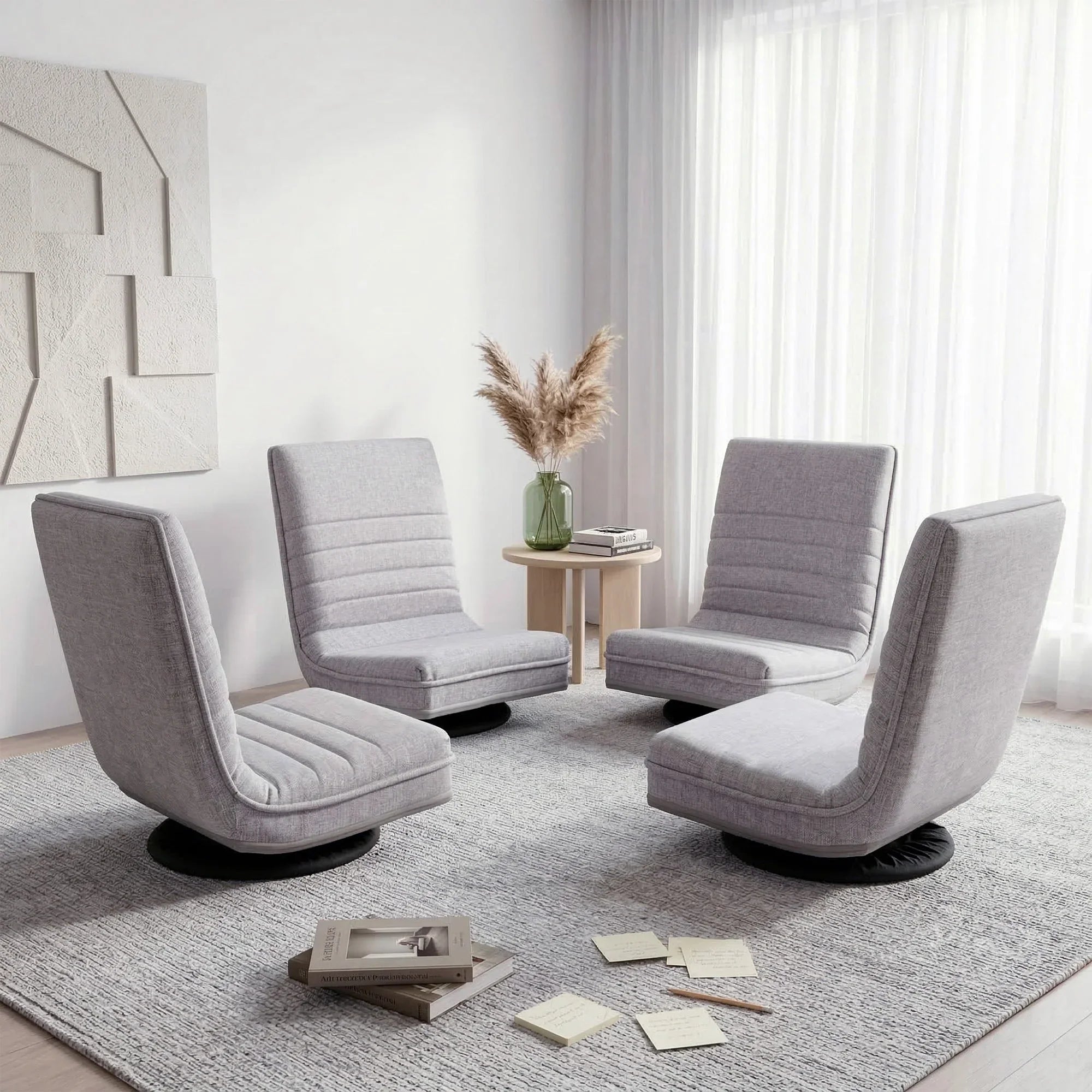 4PCS Swivel Floor Chair 360 Adjustable Foldable Lounge Seat Floor Sofa Chair Grey