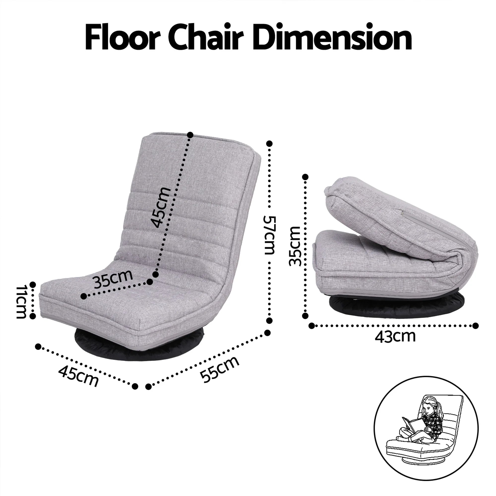 4PCS Swivel Floor Chair 360 Adjustable Foldable Lounge Seat Floor Sofa Chair Grey