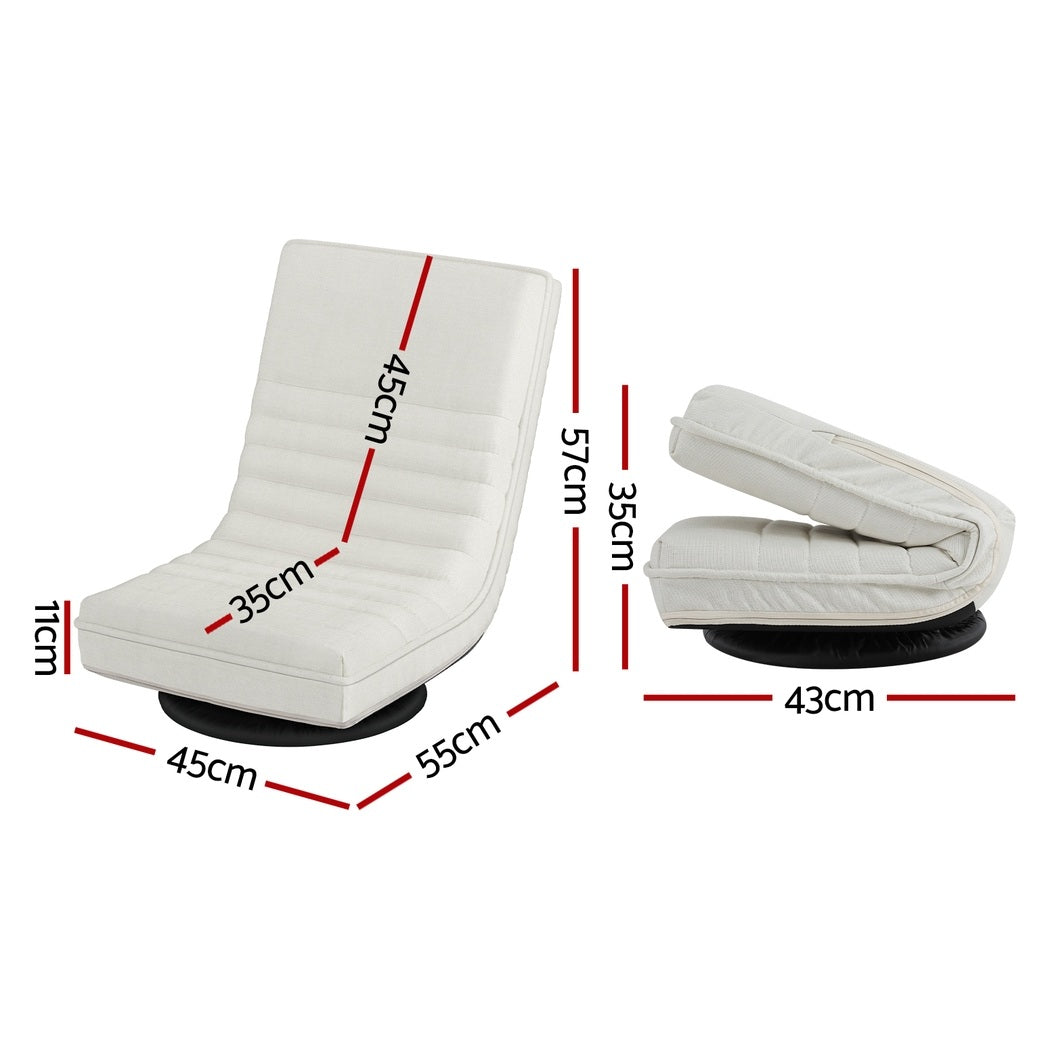 4XFloor Chair Lounge Sofa Swivel Foldable Linen White
