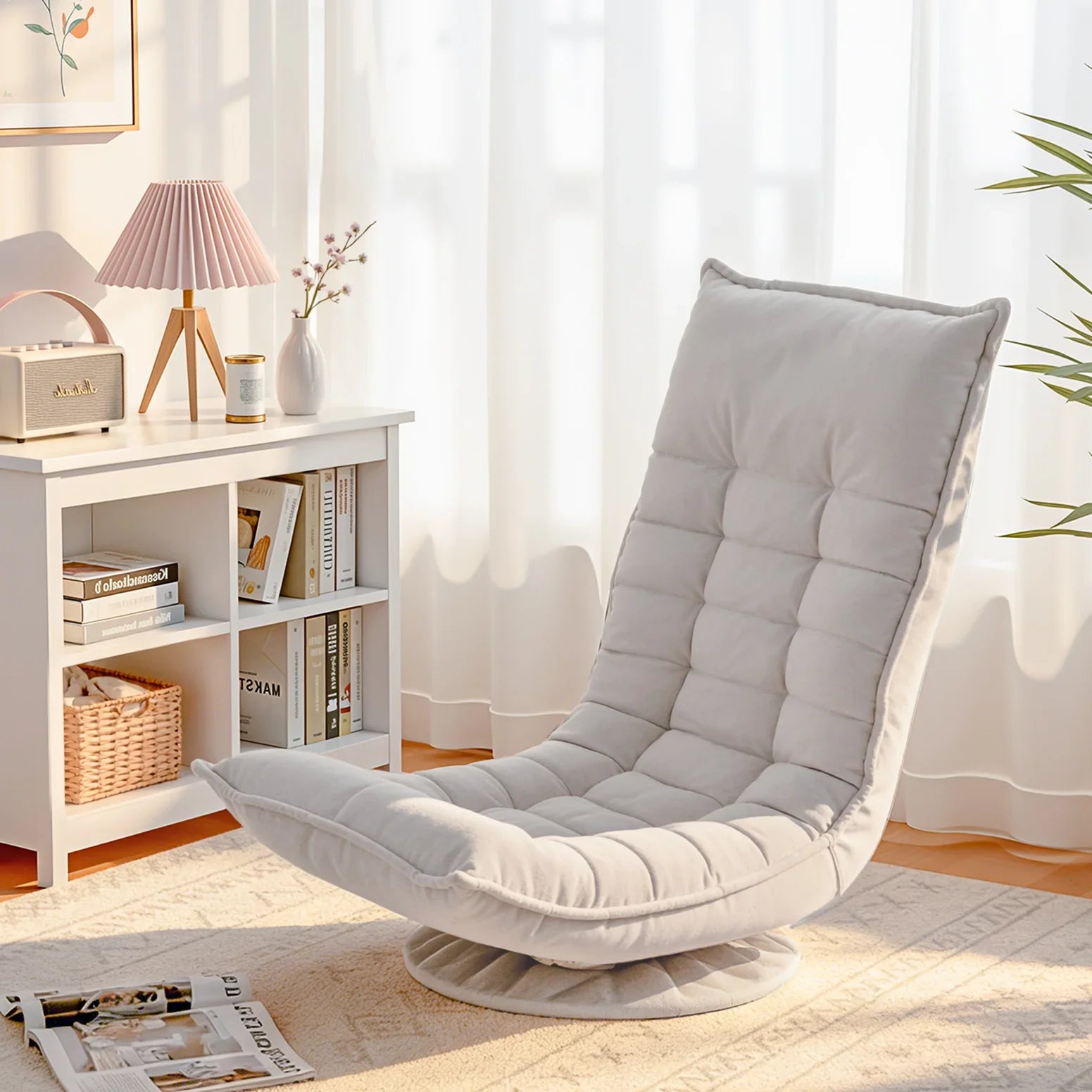 Swivel Floor Chair 5 Adjustable Foldable Lounge Seat Floor Sofa Chair Grey