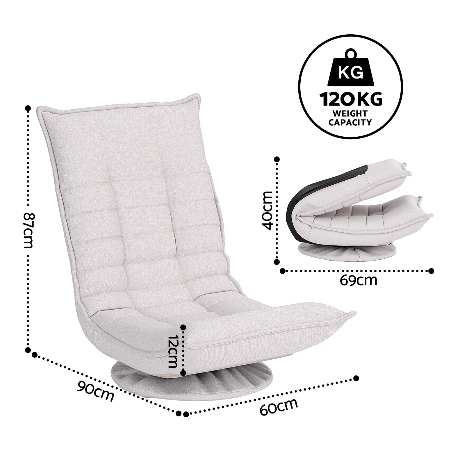 Swivel Floor Chair 5 Adjustable Foldable Lounge Seat Floor Sofa Chair Grey