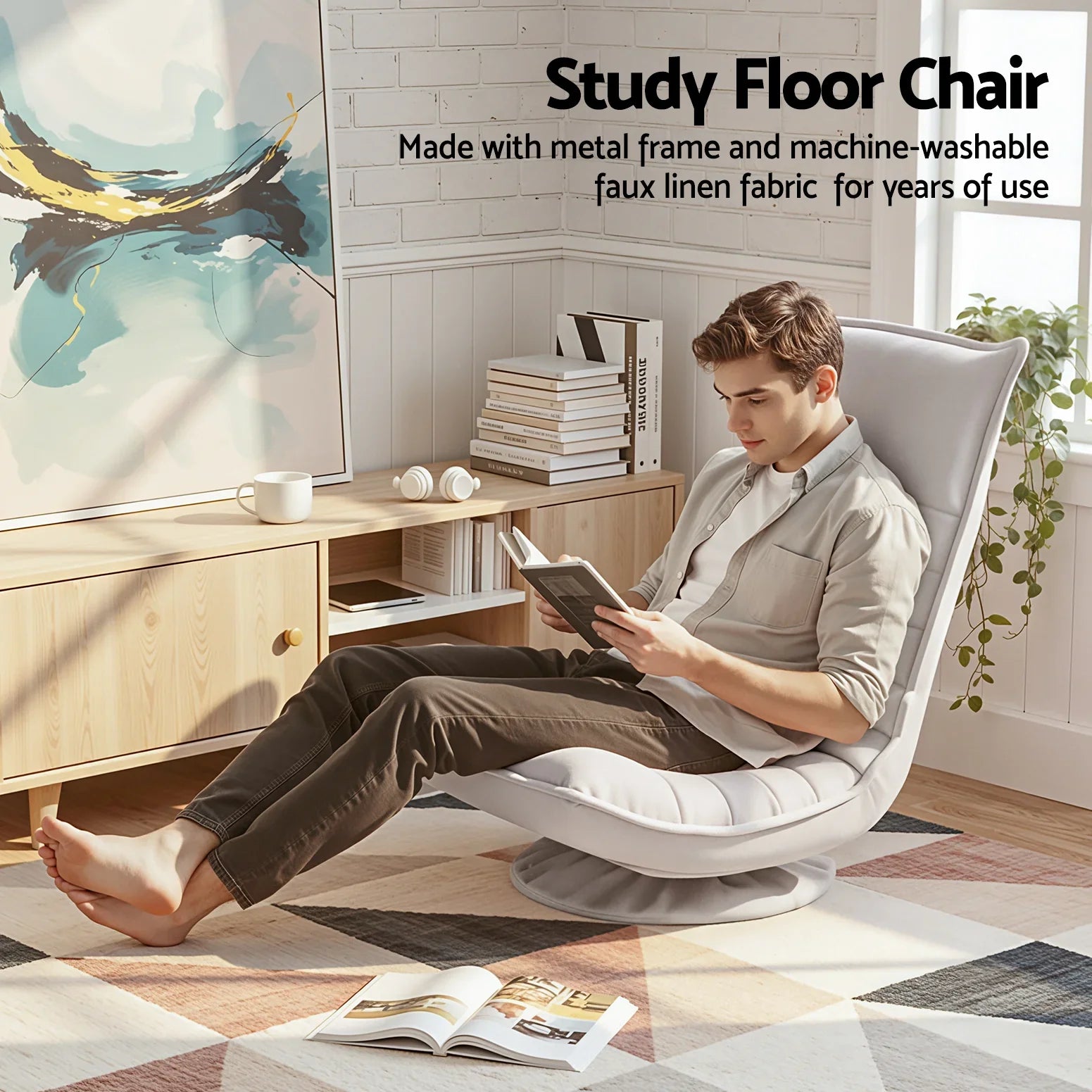 Swivel Floor Chair 5 Adjustable Foldable Lounge Seat Floor Sofa Chair Grey