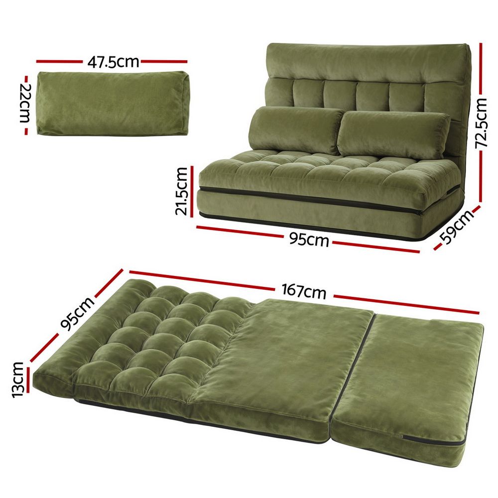 Artiss Lounge Sofa Bed 2 seater Green Fabric