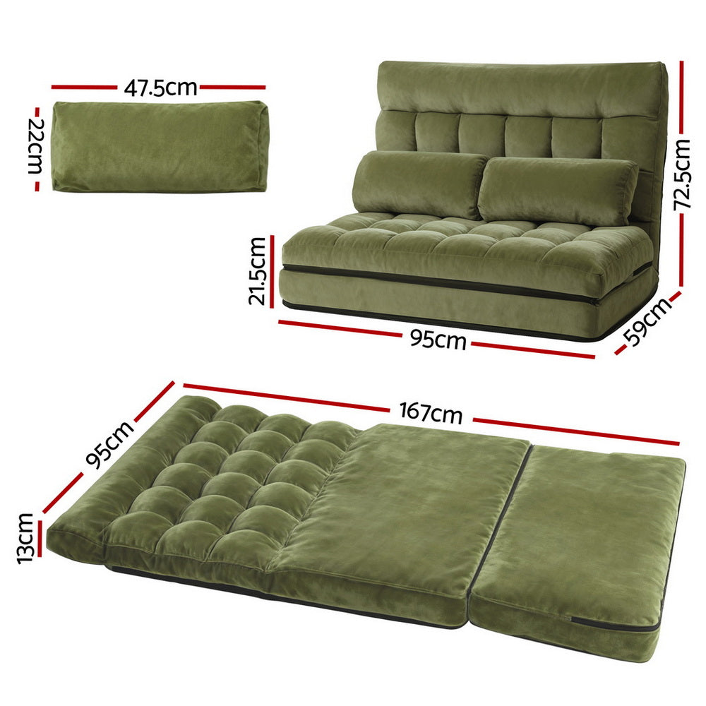Lounge Sofa Bed 2 seater Green Fabric