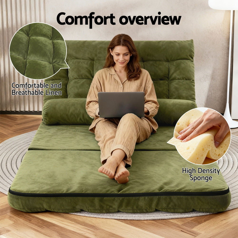 Lounge Sofa Bed 2 seater Green Fabric