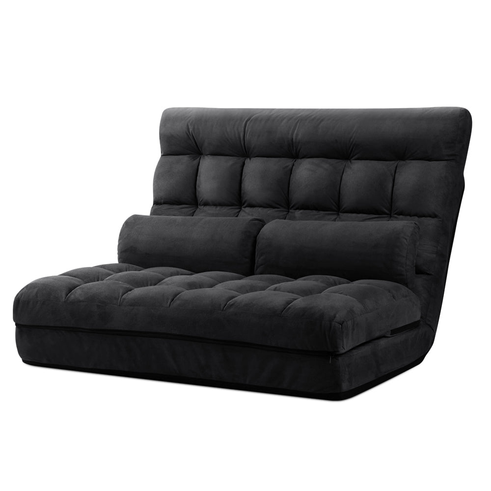 Lounge Sofa Bed 2-seater Charcoal Suede