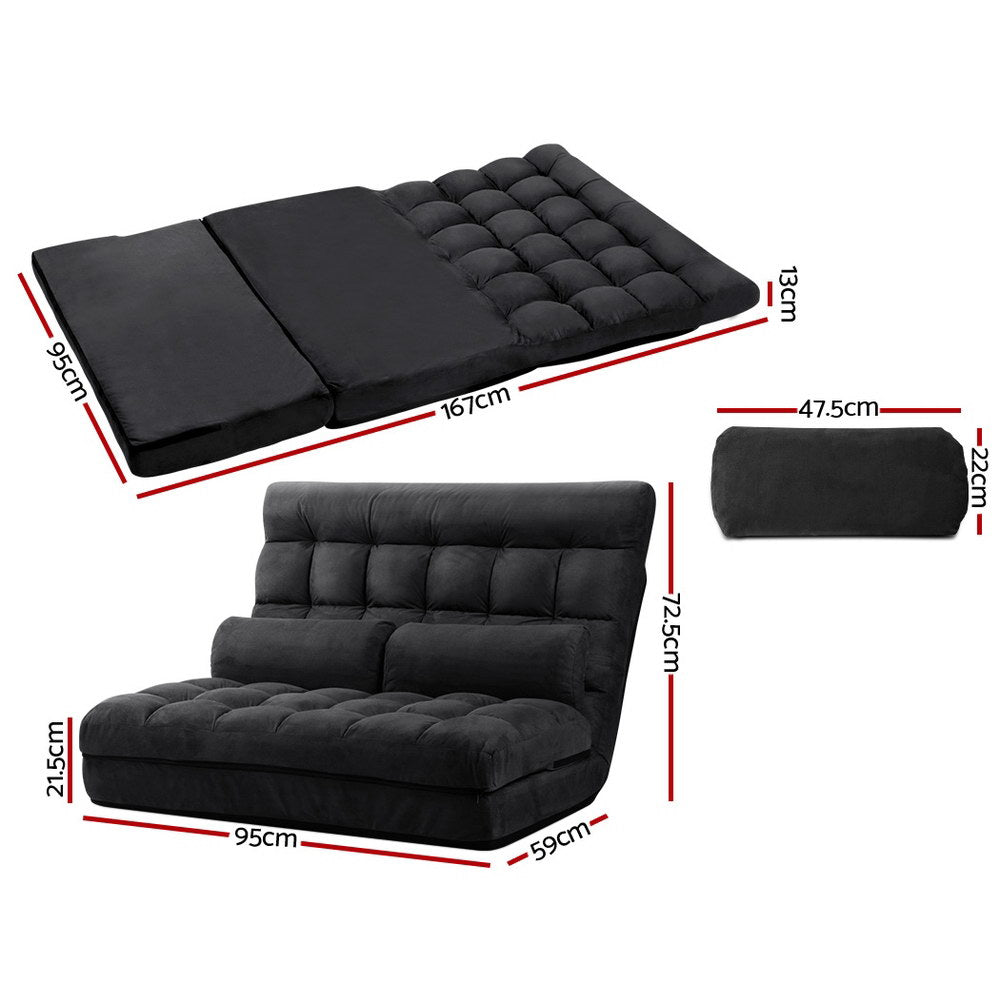 Lounge Sofa Bed 2-seater Charcoal Suede