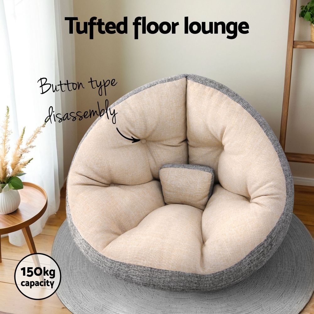 4 in 1 Foldable Floor Lounge Sofa Bed Chair Beige