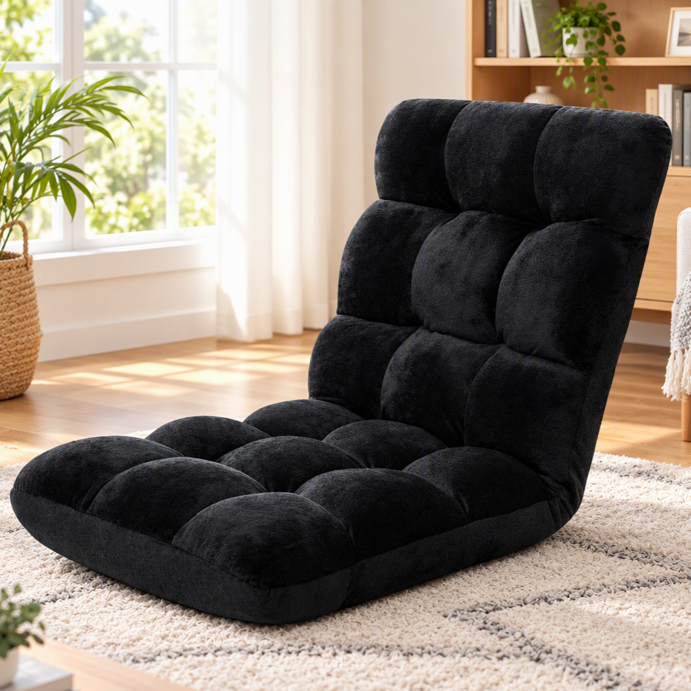 14-Position Folding Lounge Sofa Chair Adjustable Floor Recliner Black