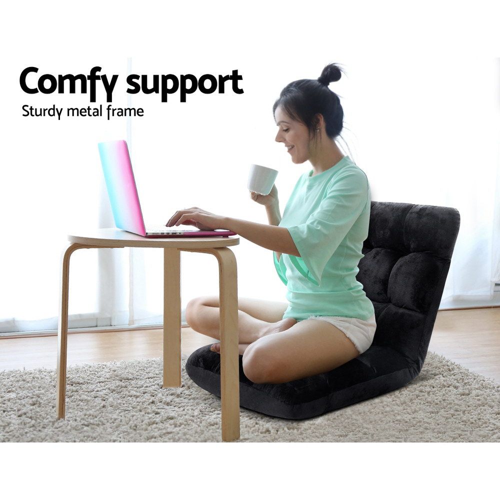 14-Position Folding Lounge Sofa Chair Adjustable Floor Recliner Black