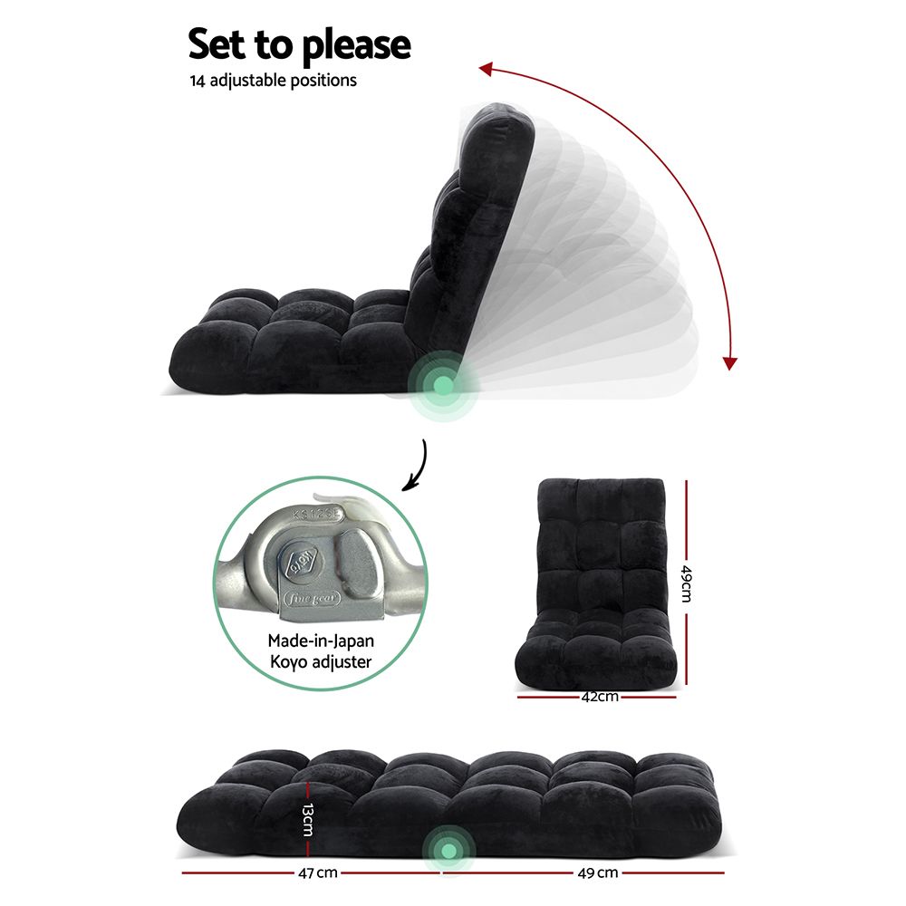 14-Position Folding Lounge Sofa Chair Adjustable Floor Recliner Black
