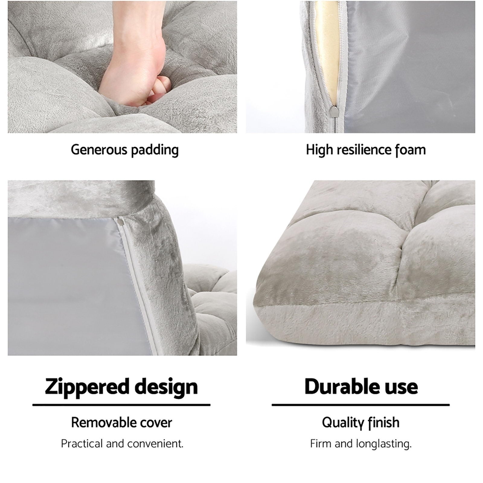 4X Lounge Sofa Bed Flannel Fabric Grey