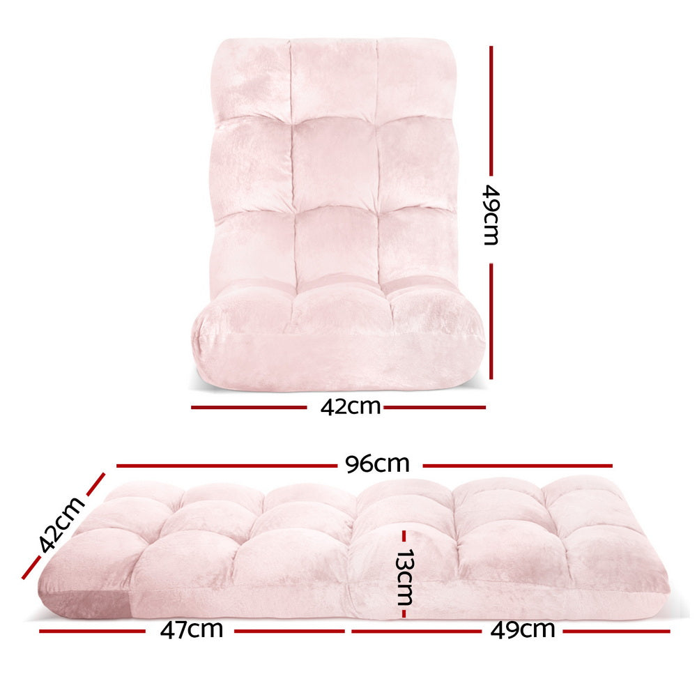Floor Lounge Sofa Bed Flannel Fabric Pink