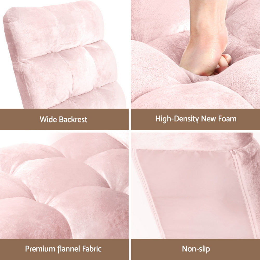 Floor Lounge Sofa Bed Flannel Fabric Pink
