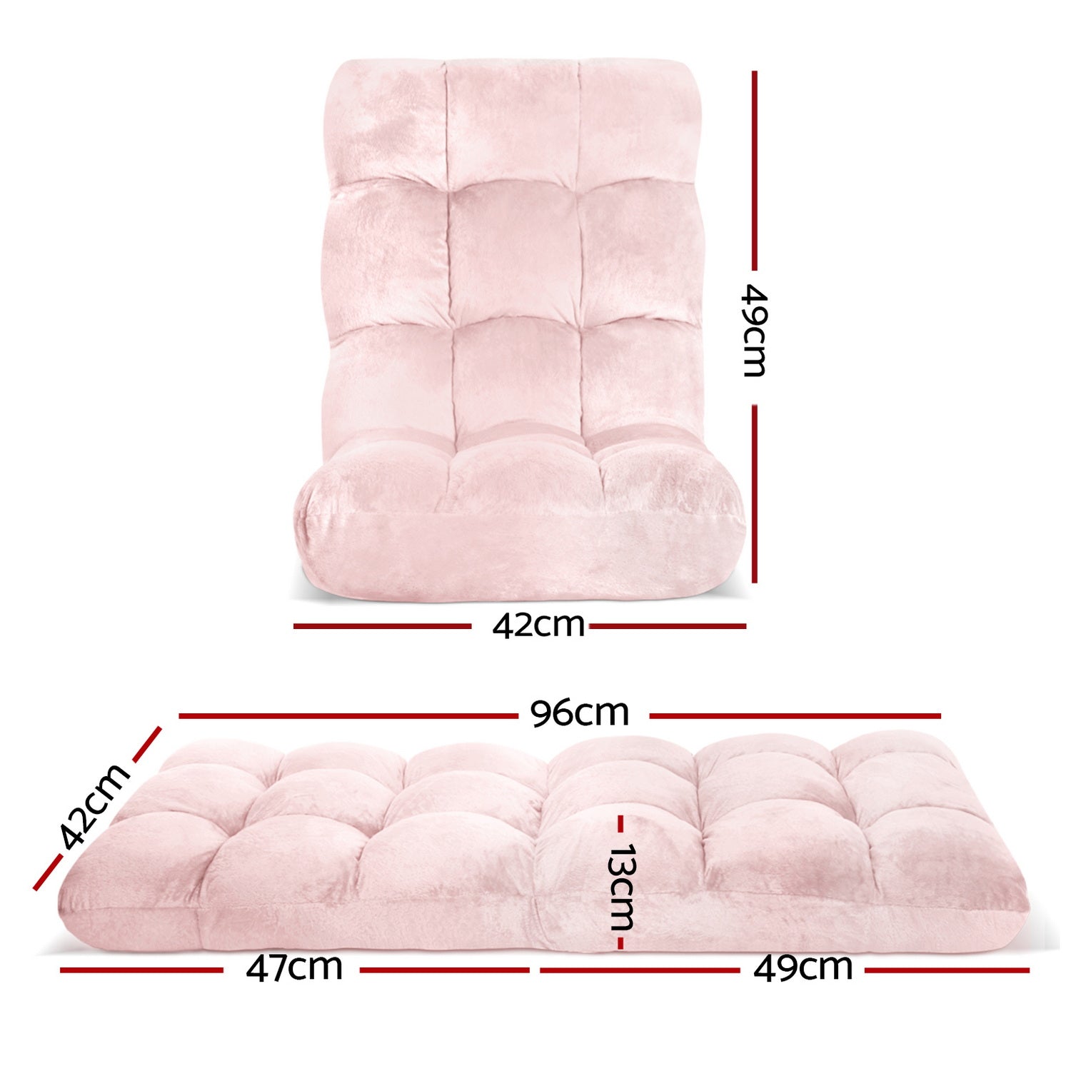 2PCS Floor Lounge Sofa Bed Flannel Fabric Pink