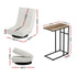 Artiss Floor Lounge & Coffee Table Set, Swviel Foldable Linen Sofa Chair White, C-Shaped Side Table Walnut