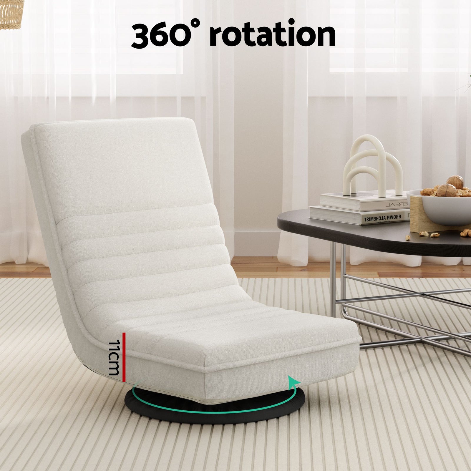 Artiss Swivel Floor Chair and Bedside Table with Charging Station Set