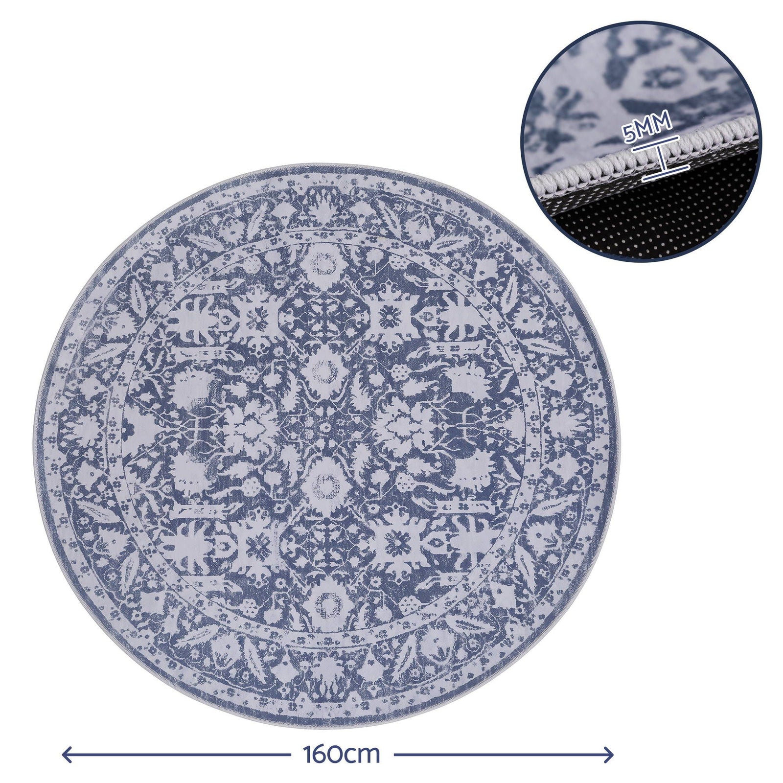 Artiss 120 cm Roung Rugs for Living Room Pad-Free Dense Dot Backing Stops Slipping & Robot Vacuum Friendly, Vintage Carpet for Reading Nook Dining Area, 100% Polyester Washable