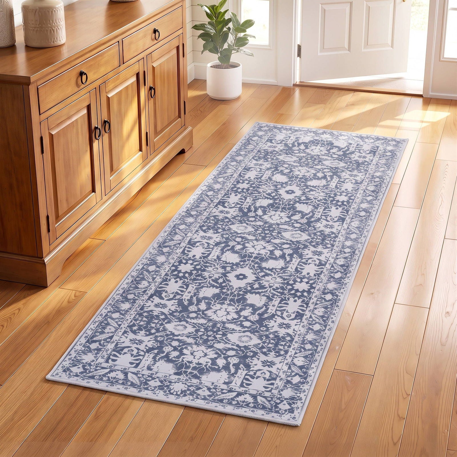 60 x 180 cm Runner Rugs for Hallway Bedroom Pad-Free Dense Dot Backing Stops Slipping & Robot Vacuum Friendly, Vintage Carpet for Reading Nook Dining Area, 100% Polyester Washable