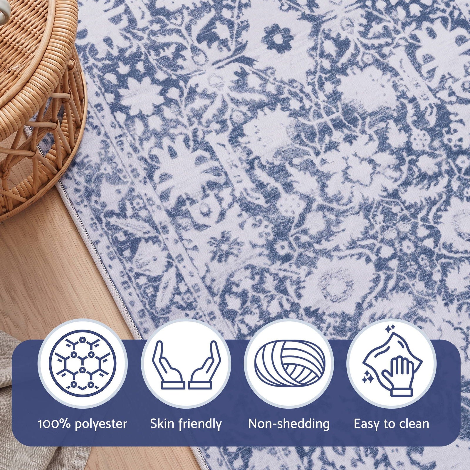 60 x 180 cm Runner Rugs for Hallway Bedroom Pad-Free Dense Dot Backing Stops Slipping & Robot Vacuum Friendly, Vintage Carpet for Reading Nook Dining Area, 100% Polyester Washable