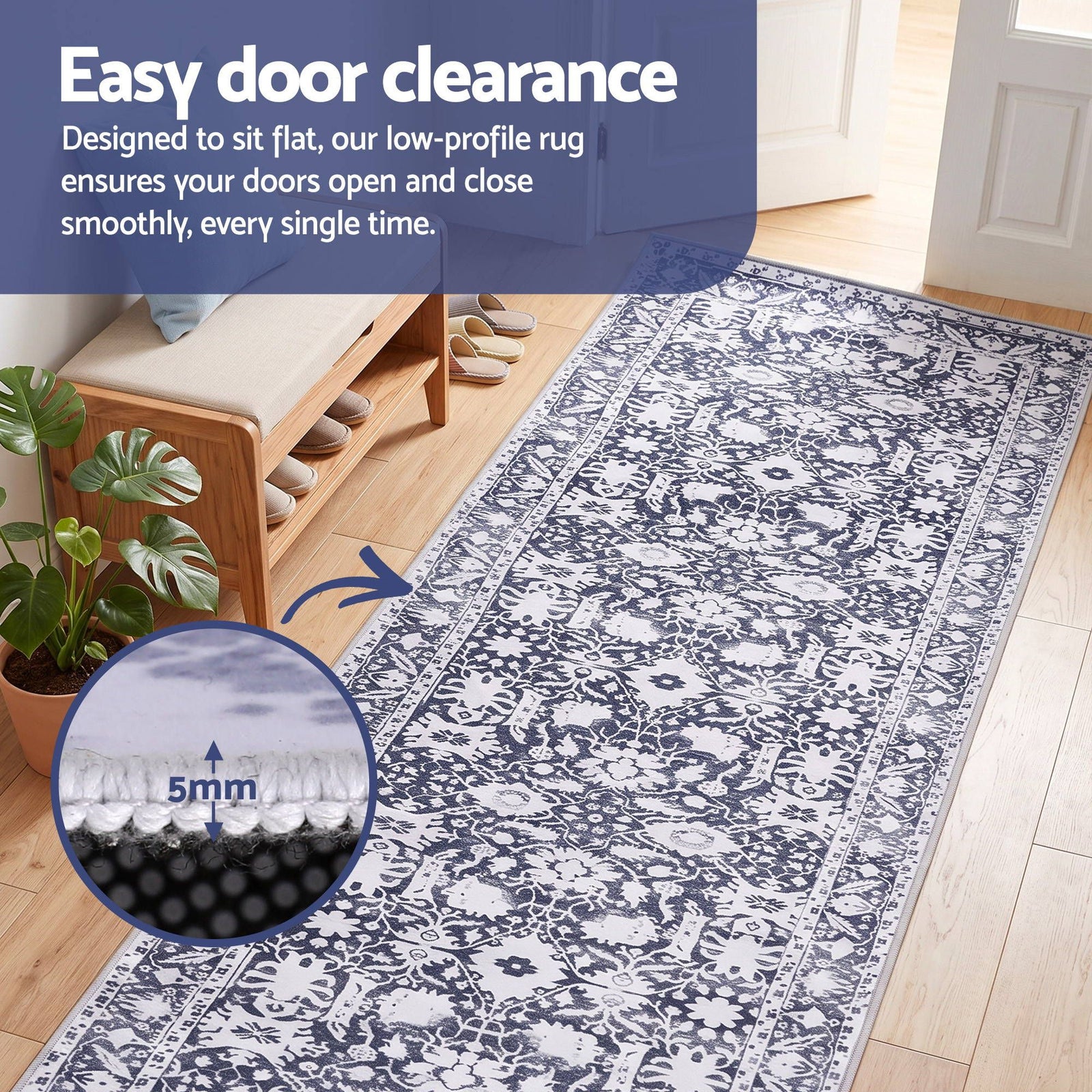 60 x 180 cm Runner Rugs for Hallway Bedroom Pad-Free Dense Dot Backing Stops Slipping & Robot Vacuum Friendly, Vintage Carpet for Reading Nook Dining Area, 100% Polyester Washable