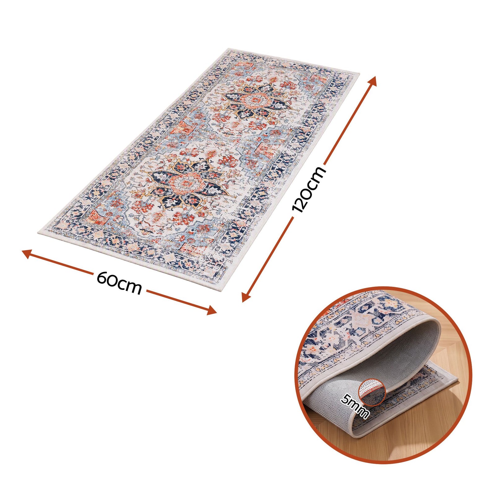 60 x 120 cm Runner Rugs For Living Room No Heavy Rubber Crease-Free Foldable Design For Kitchen Entryway And Bedroom 100% Polyester Water-repellent Resistant Non-Shedding