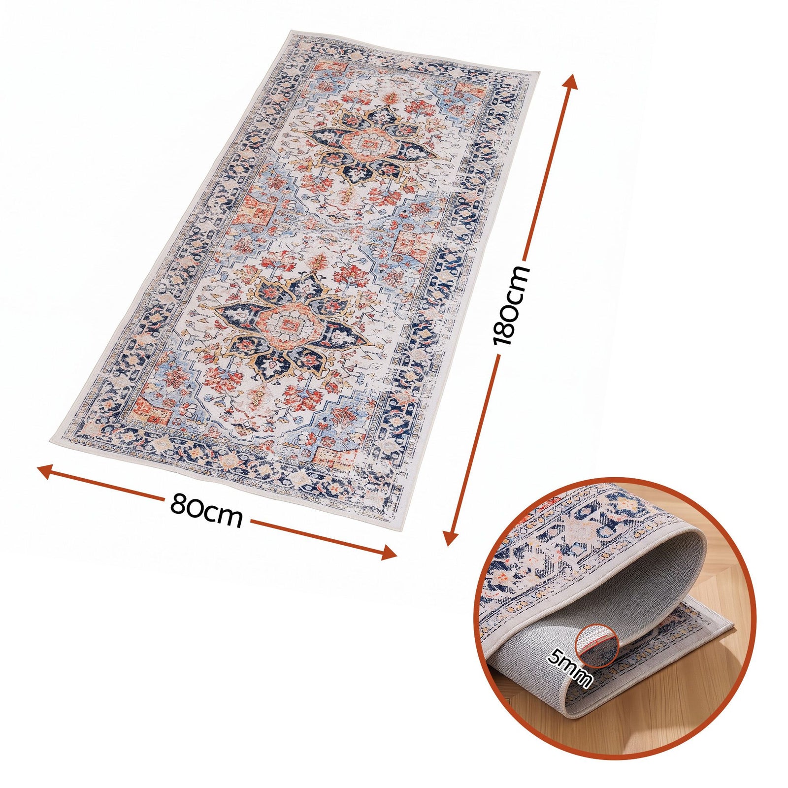 80 x 180 cm Runner Rugs For Living Room No Heavy Rubber Crease-Free Foldable Design For Kitchen Entryway And Bedroom 100% Polyester Water-repellent Resistant Non-Shedding