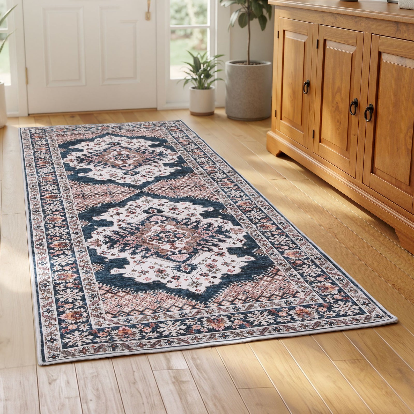 60 x 120 cm Washable Runner Area Rug No Hard Glue Quilt-Like Soft for Home Decor, 0.5cm Ultra-Thin Pet Friendly Bohemian Medallion Bedroom Carpet