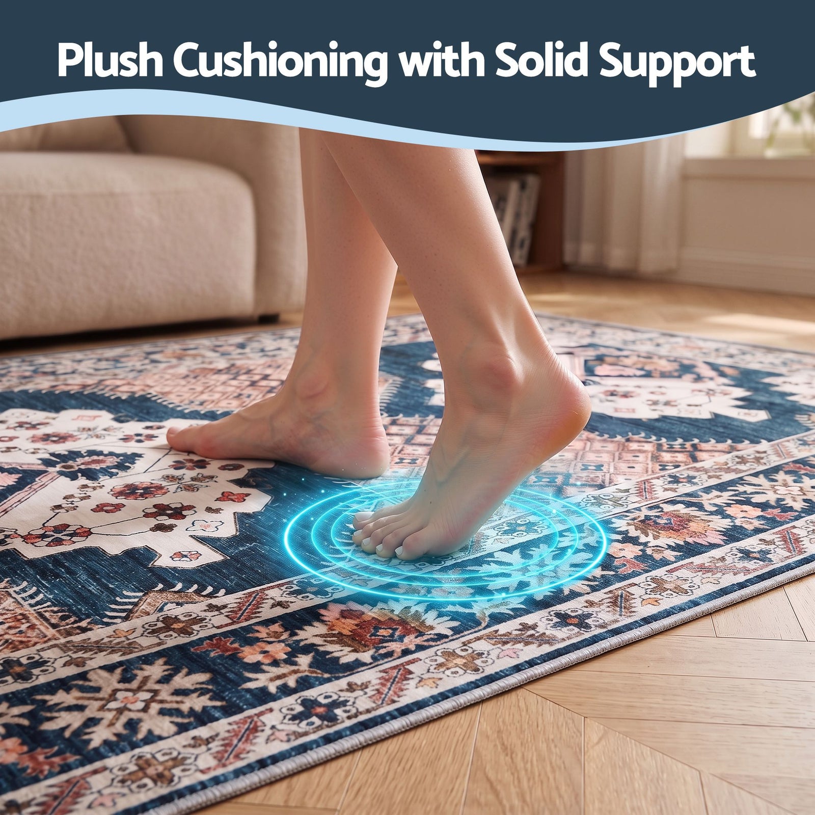 60 x 300 cm Washable Runner Area Rug No Hard Glue Quilt-Like Soft for Home Decor, 0.5cm Ultra-Thin Pet Friendly Bohemian Medallion Bedroom Carpet