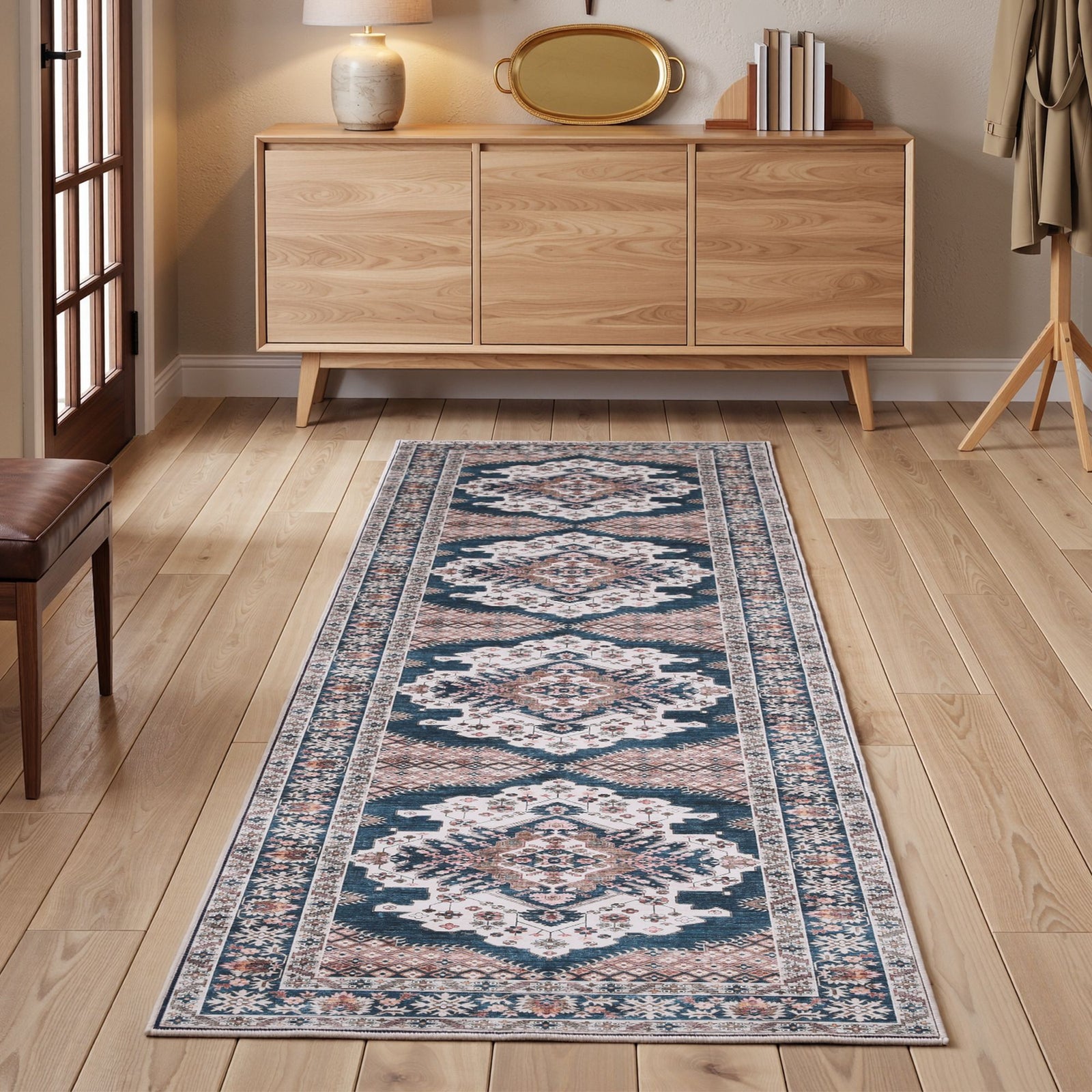 60 x 300 cm Washable Runner Area Rug No Hard Glue Quilt-Like Soft for Home Decor, 0.5cm Ultra-Thin Pet Friendly Bohemian Medallion Bedroom Carpet