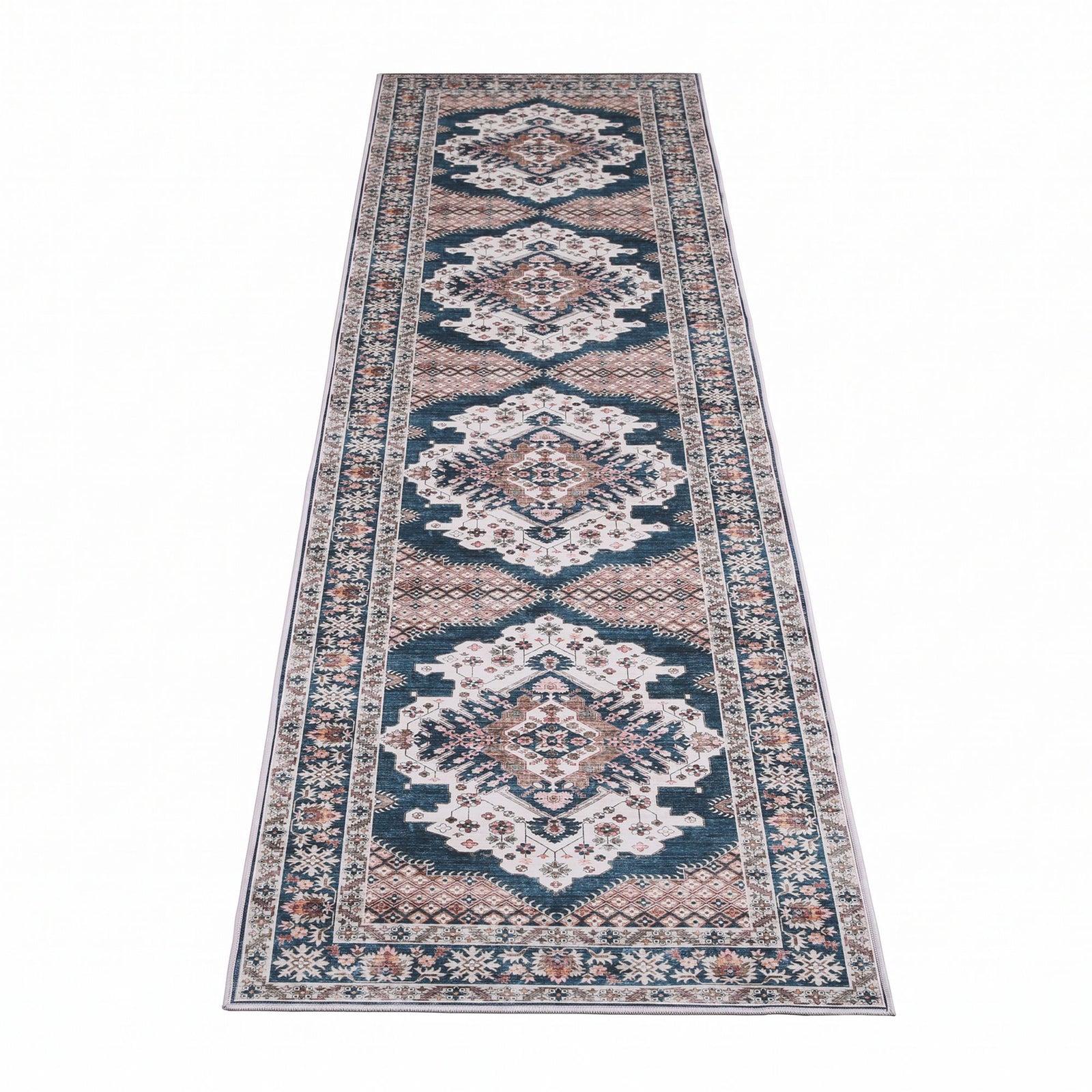 60 x 300 cm Washable Runner Area Rug No Hard Glue Quilt-Like Soft for Home Decor, 0.5cm Ultra-Thin Pet Friendly Bohemian Medallion Bedroom Carpet