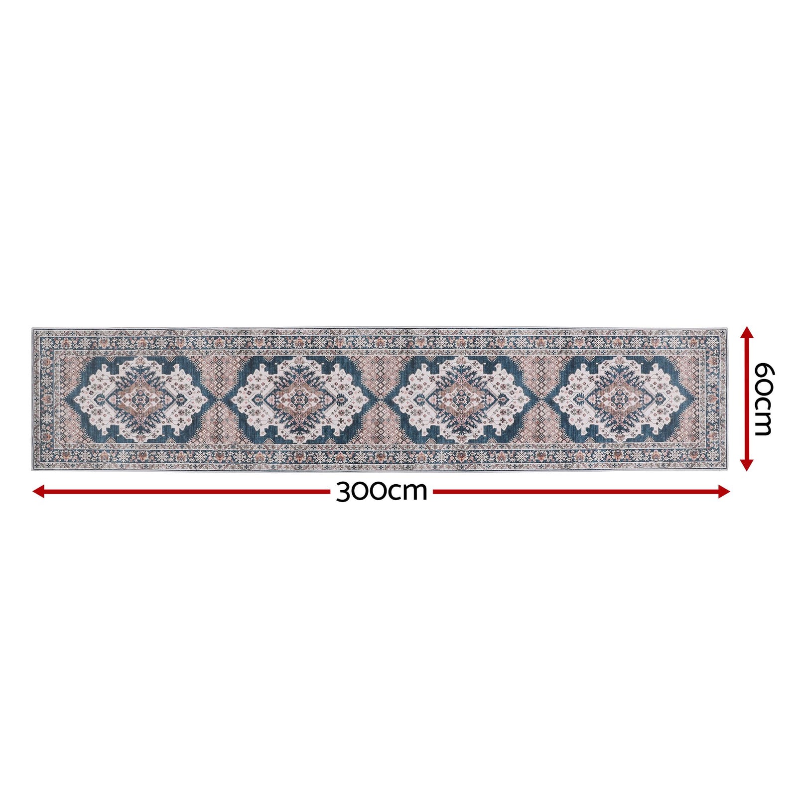 60 x 300 cm Washable Runner Area Rug No Hard Glue Quilt-Like Soft for Home Decor, 0.5cm Ultra-Thin Pet Friendly Bohemian Medallion Bedroom Carpet