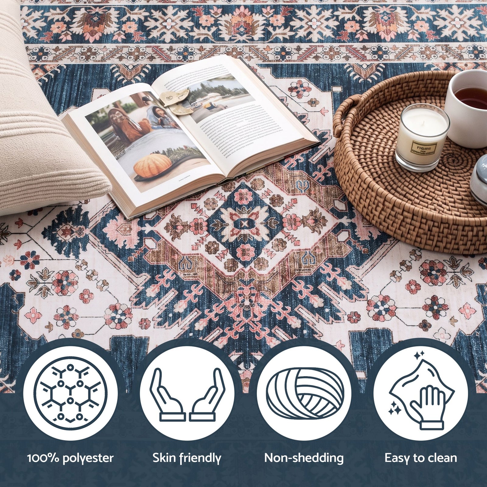 80 x 180 cm Washable Runner Area Rug No Hard Glue Quilt-Like Soft for Home Decor, 0.5cm Ultra-Thin Pet Friendly Bohemian Medallion Bedroom Carpet