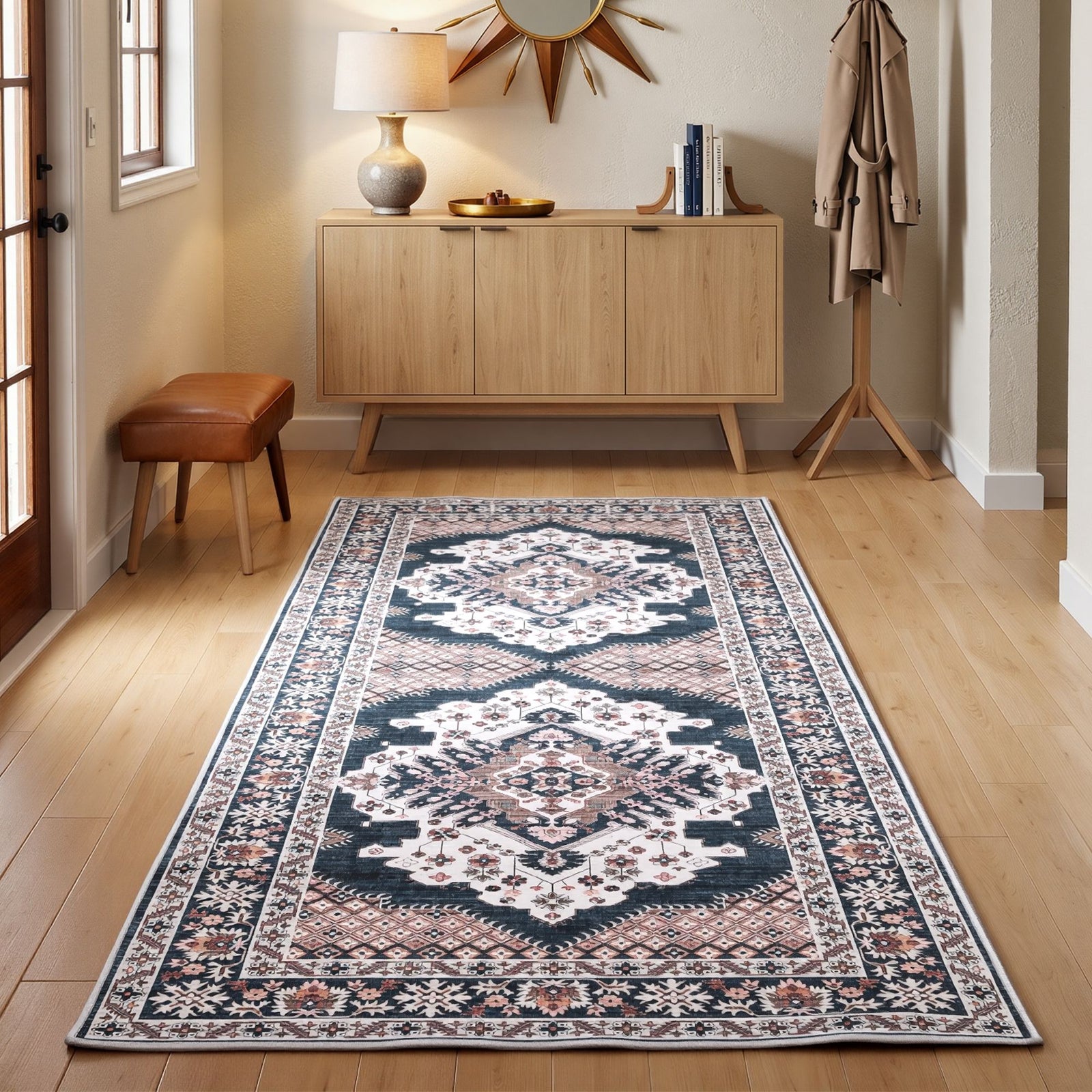 80 x 180 cm Washable Runner Area Rug No Hard Glue Quilt-Like Soft for Home Decor, 0.5cm Ultra-Thin Pet Friendly Bohemian Medallion Bedroom Carpet
