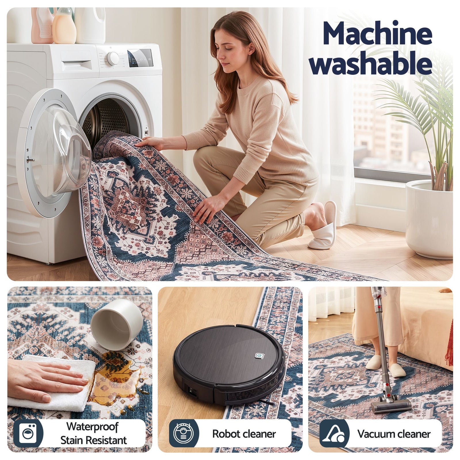 80 x 300 cm Washable Runner Area Rug No Hard Glue Quilt-Like Soft for Home Decor, 0.5cm Ultra-Thin Pet Friendly Bohemian Medallion Bedroom Carpet