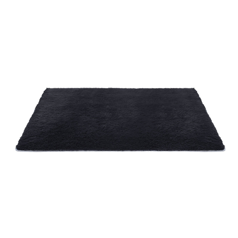 Floor Rug 140x200cm Plush Area Shaggy Rug Living Room Bedroom Carpet Black