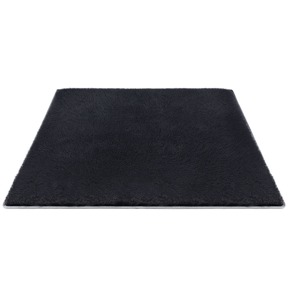 Floor Rug 160x230cm Plush Area Shaggy Rug Living Room Bedroom Carpet Black