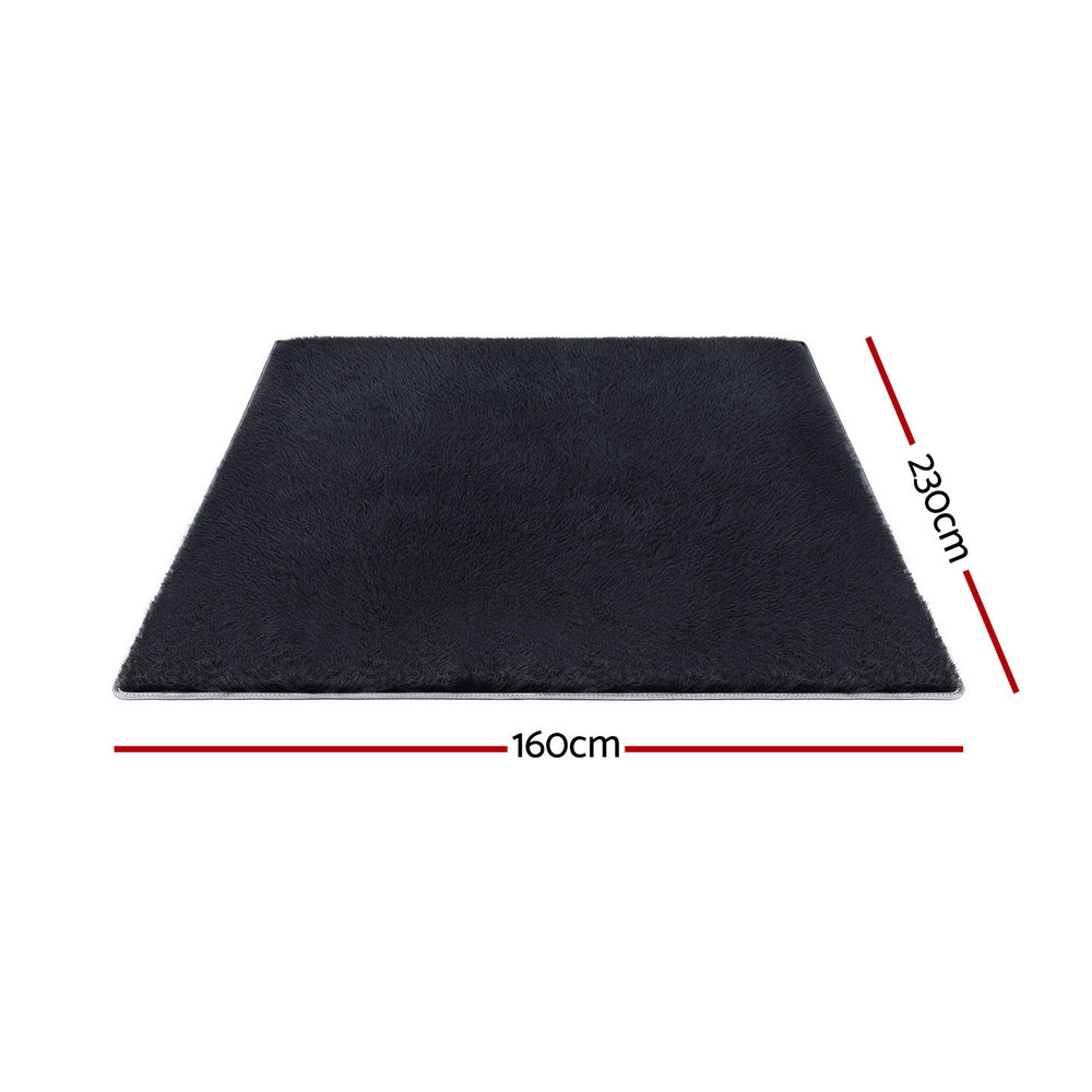 Floor Rug 160x230cm Plush Area Shaggy Rug Living Room Bedroom Carpet Black