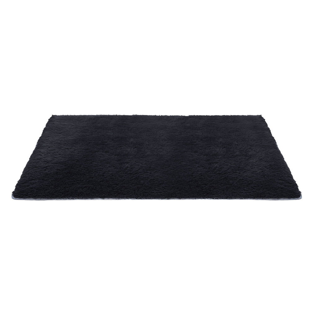 Floor Rug 160x230cm Plush Area Shaggy Rug Living Room Bedroom Carpet Black