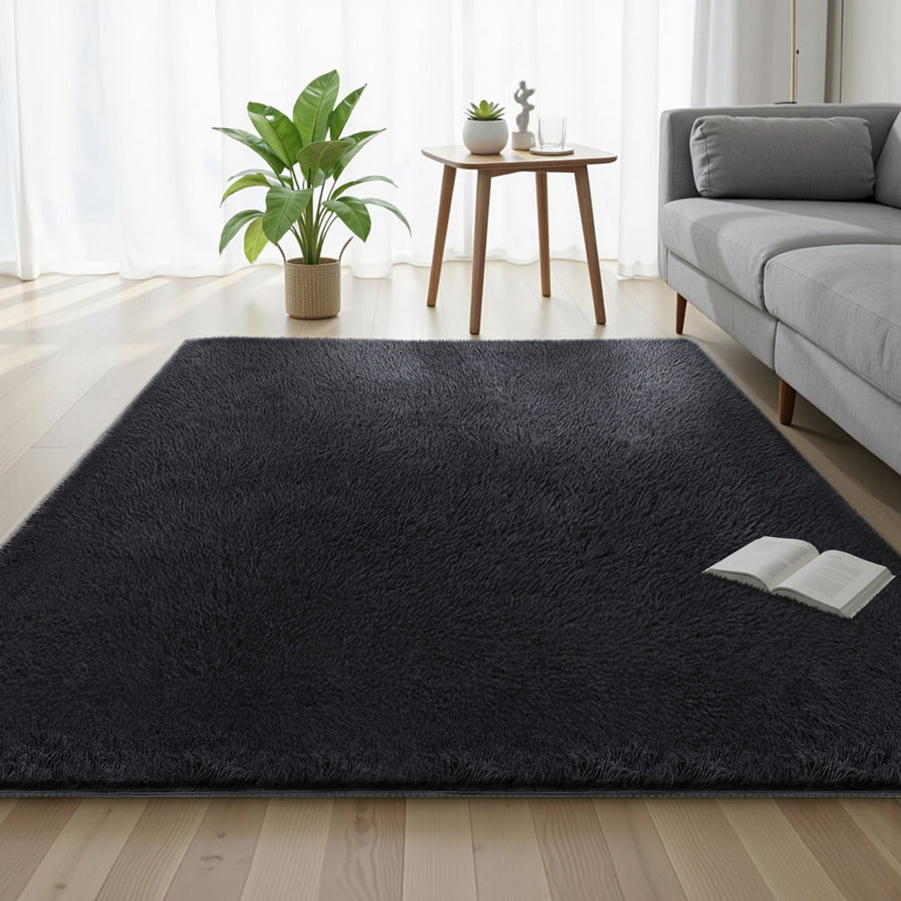 Floor Rug 160x230cm Plush Area Shaggy Rug Living Room Bedroom Carpet Black