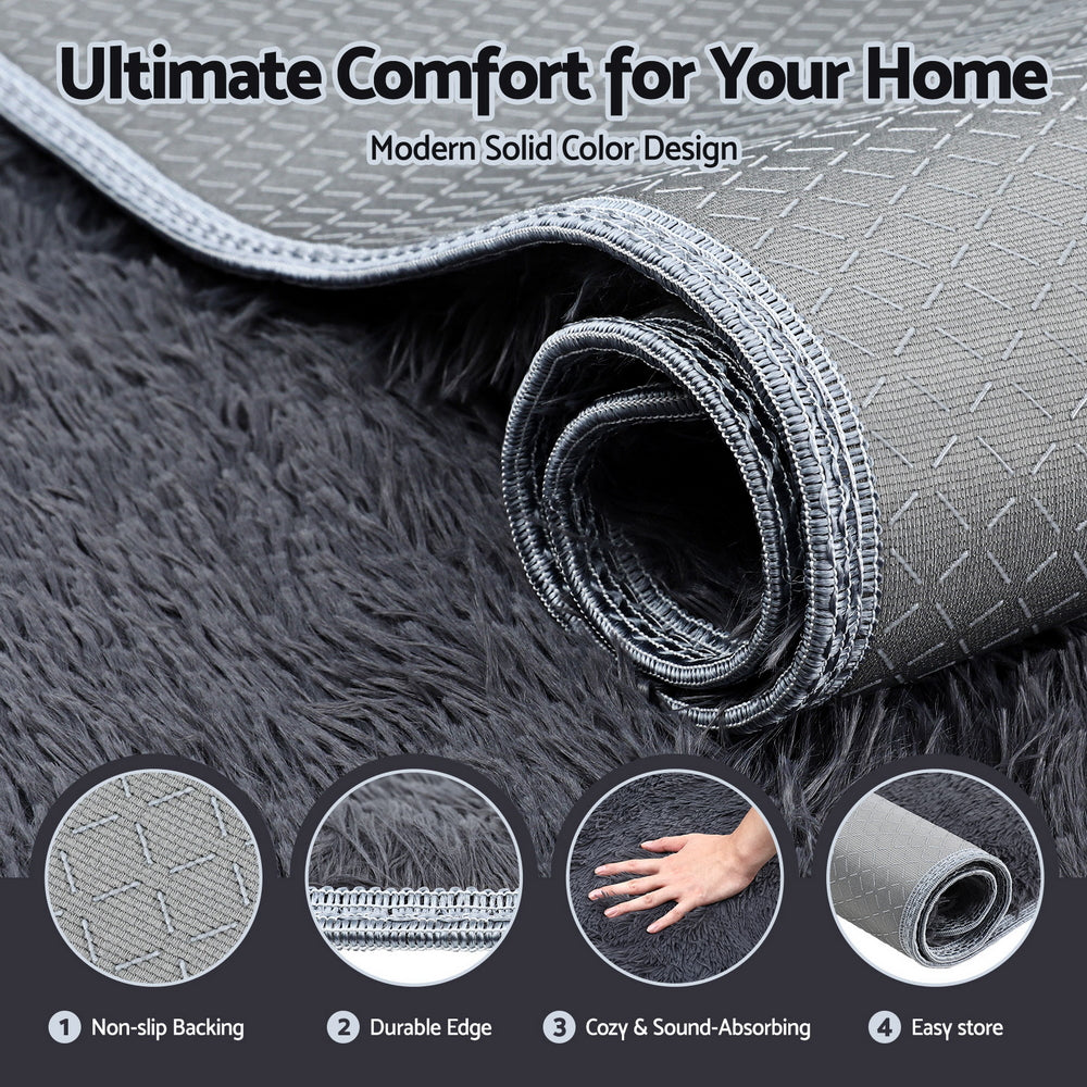 Floor Rug 160x230cm Plush Area Shaggy Rug Living Room Bedroom Carpet Grey