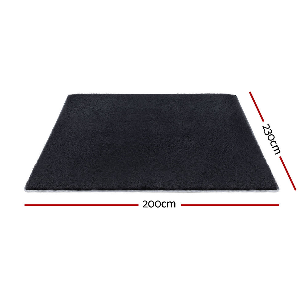 Floor Rug 200x230cm Plush Area Shaggy Rug Living Room Bedroom Carpet Black