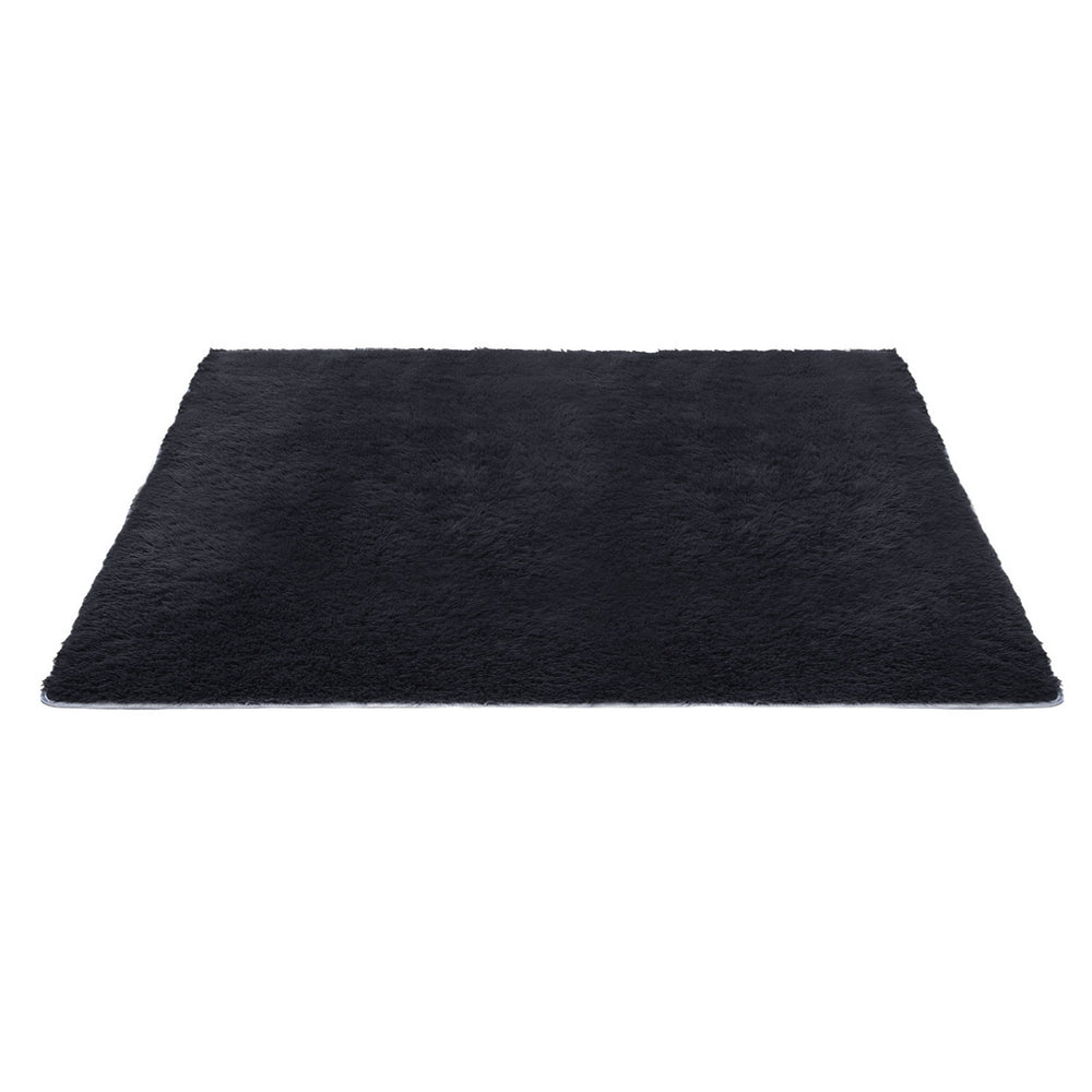 Floor Rug 200x230cm Plush Area Shaggy Rug Living Room Bedroom Carpet Black